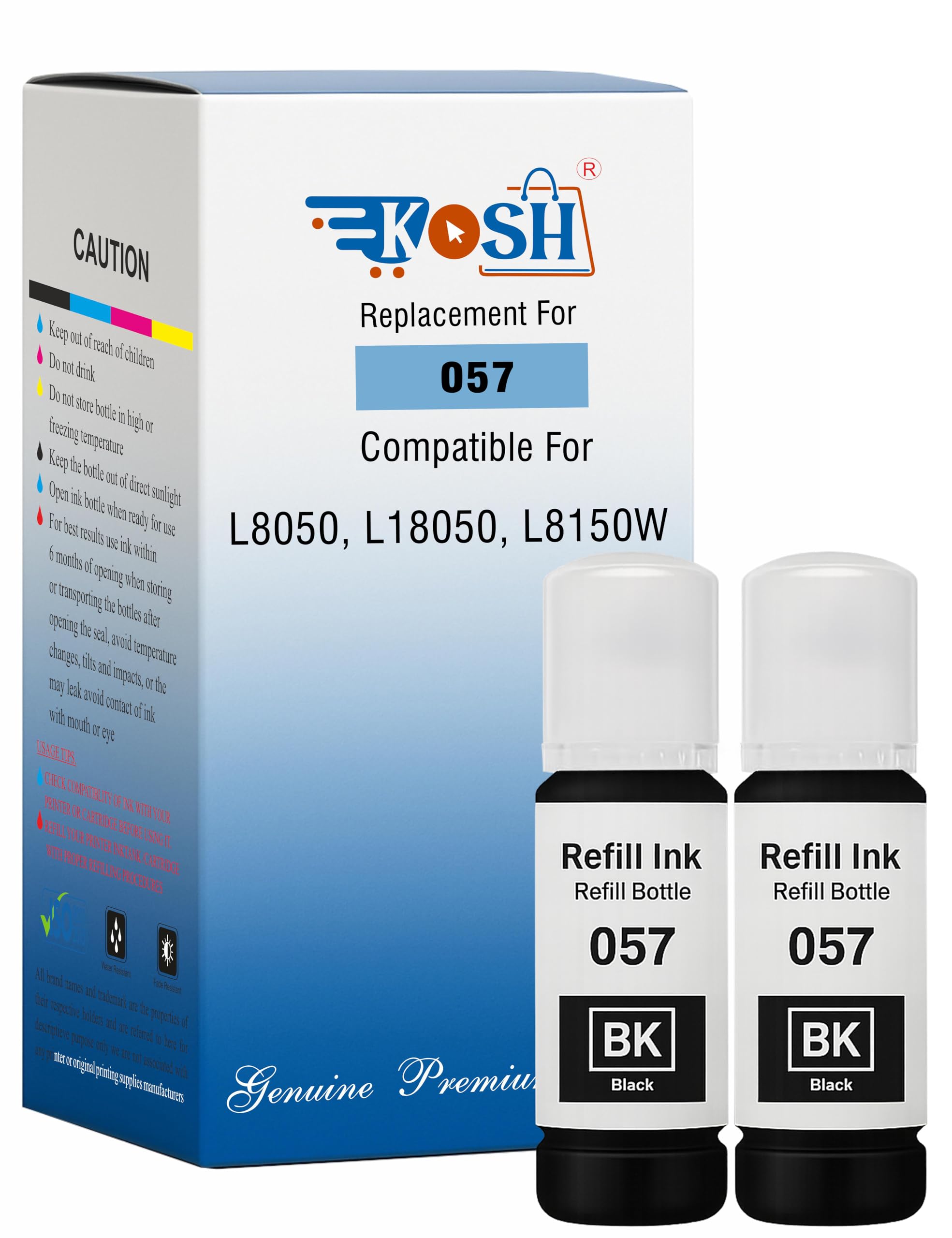 KOSH 057 Refill Ink Suitable for L8050, L18050, L8150W Printers (2, Black Pack of 2)