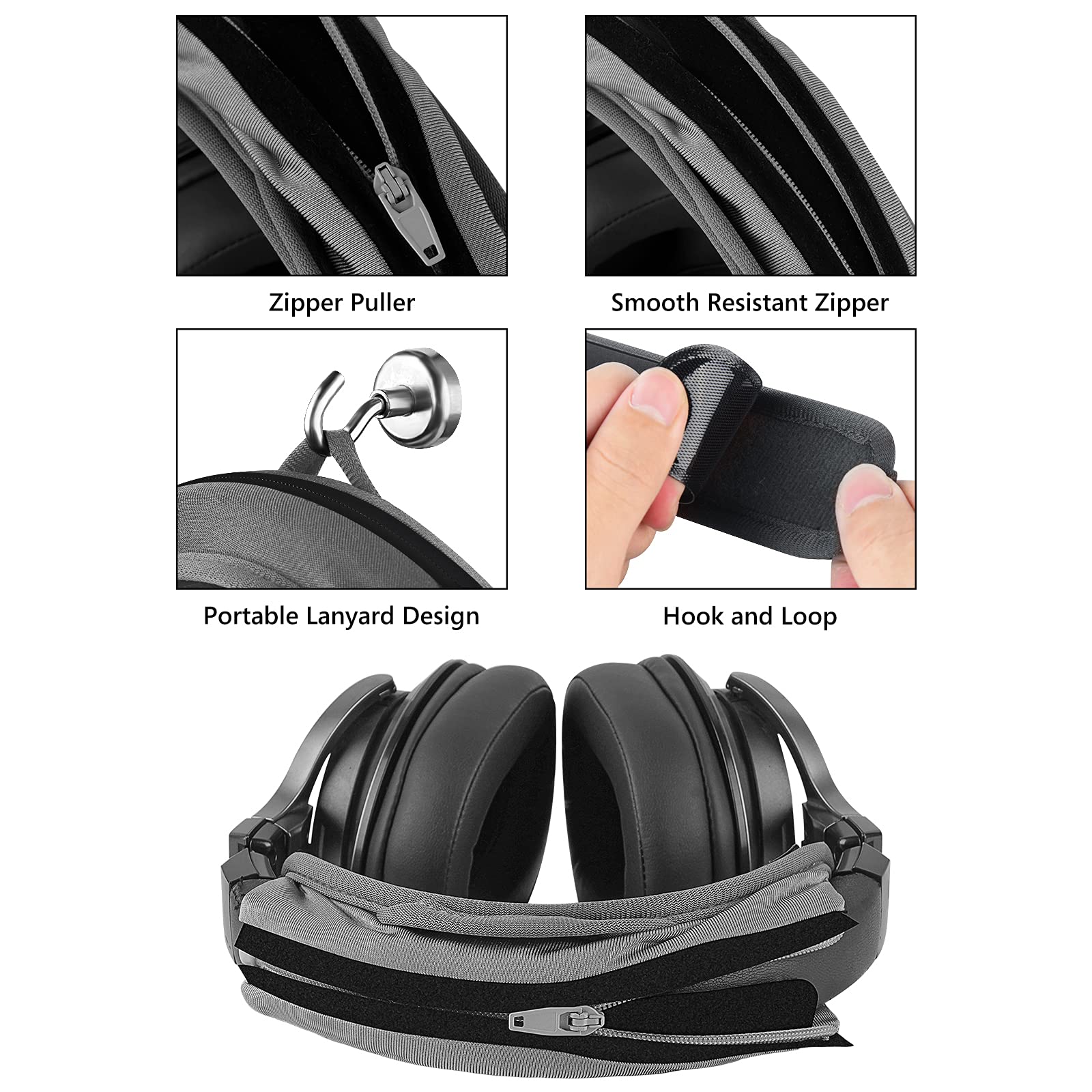 Geekria Medium Hook and Loop Headband Cover + Pad Set/Headband Protector with Zipper/DIY Installation No Tool Needed - Image 3