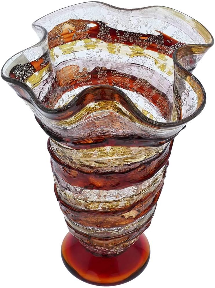 GlassOfVenice Murano Glass Sbruffo Fazzoletto Vase - Golden Brown Purple