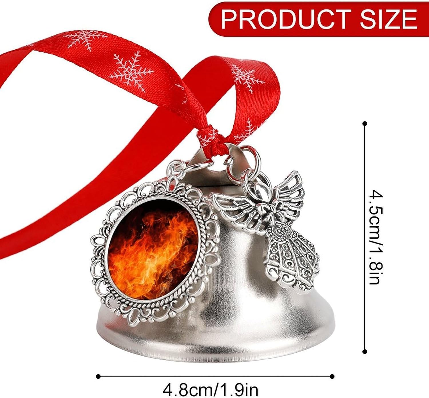 Roaring Flame Bell Ornament Red Ribbon for Christmas Tree Holiday Decoration Personality Believe Bell Ornaments Sleigh Bells for Winter New Year Party Supplies