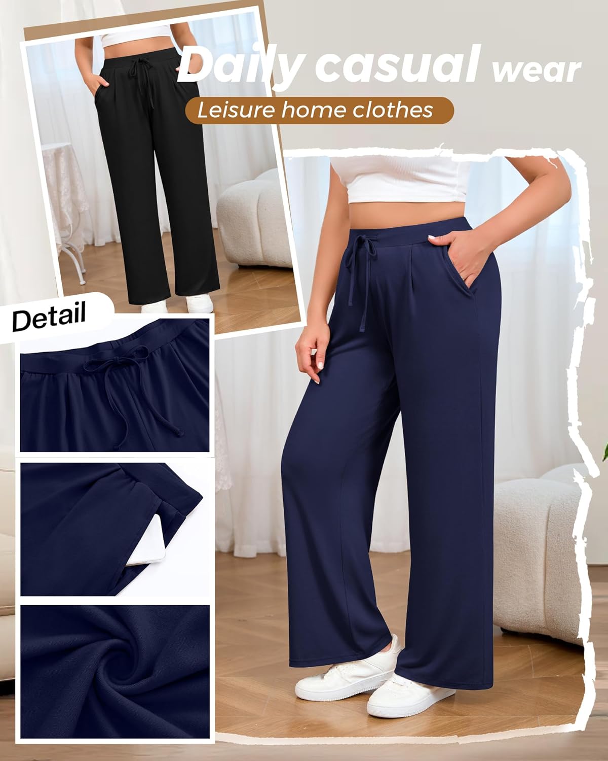 3 Pack Women's Plus Size Wide Leg Yoga Pants, Drawstring Lounge Sweatpants Loose Casual Workout Pants with Pockets