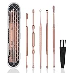 Hion 6 Pcs Ear Wax Removal Kit,Professional Double-Headed Ear Pick Earwax Removal Tools,316L Stainless Steel Ear Cleaner Curette with Cleaning Brush and Storage Box,Suit for Kid Adult(Rose Gold)