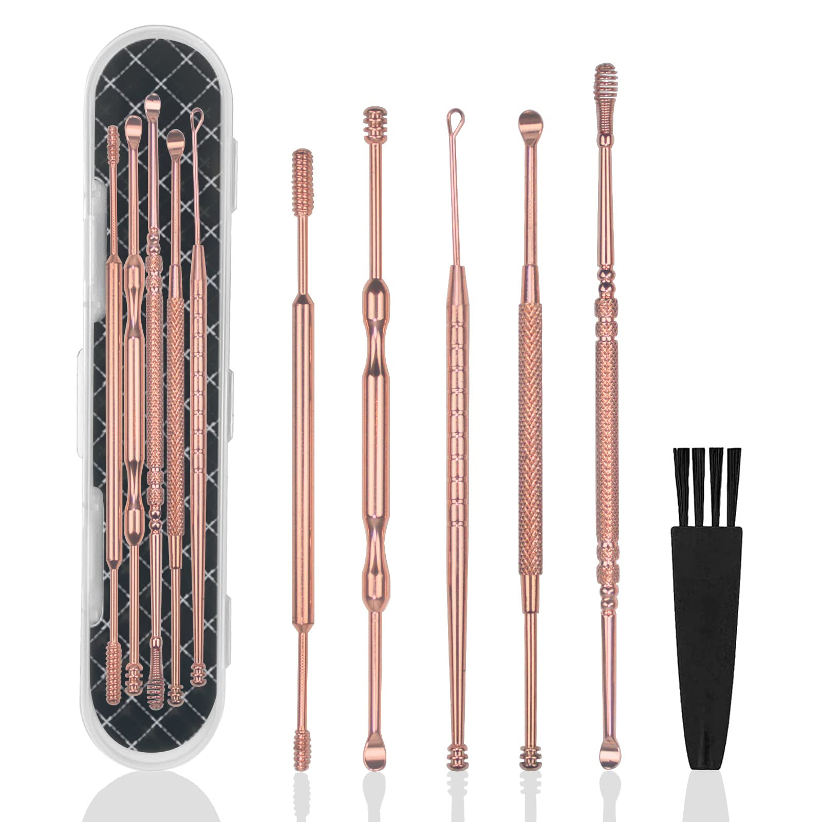 Hion Ohrenreiniger, Ohrenschmalz Entferner 6 in1 Medizinischer Ohrreiniger aus Edelstahl mit Aufbewahrungskiste Ear Cleaner, Geeignet für Kinder Jugendliche und Erwachsene(Roségold)