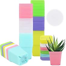 Elcoho 60 Pack 2.7 Inch Square Plants Nursery Pot Multicolor Plastic Plant Seedling Pots Flower Pots Nursery Transplanting Planter Container with Saucer for Your Room,Garden Office and Balcony Decor