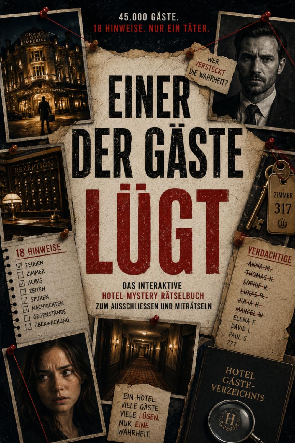 Einer der Gäste lügt: 45.000 Gäste, 18 Hinweise und nur ein Täter | Das interaktive Hotel-Mystery-Rätselbuch zum Ausschließen und Miträtseln