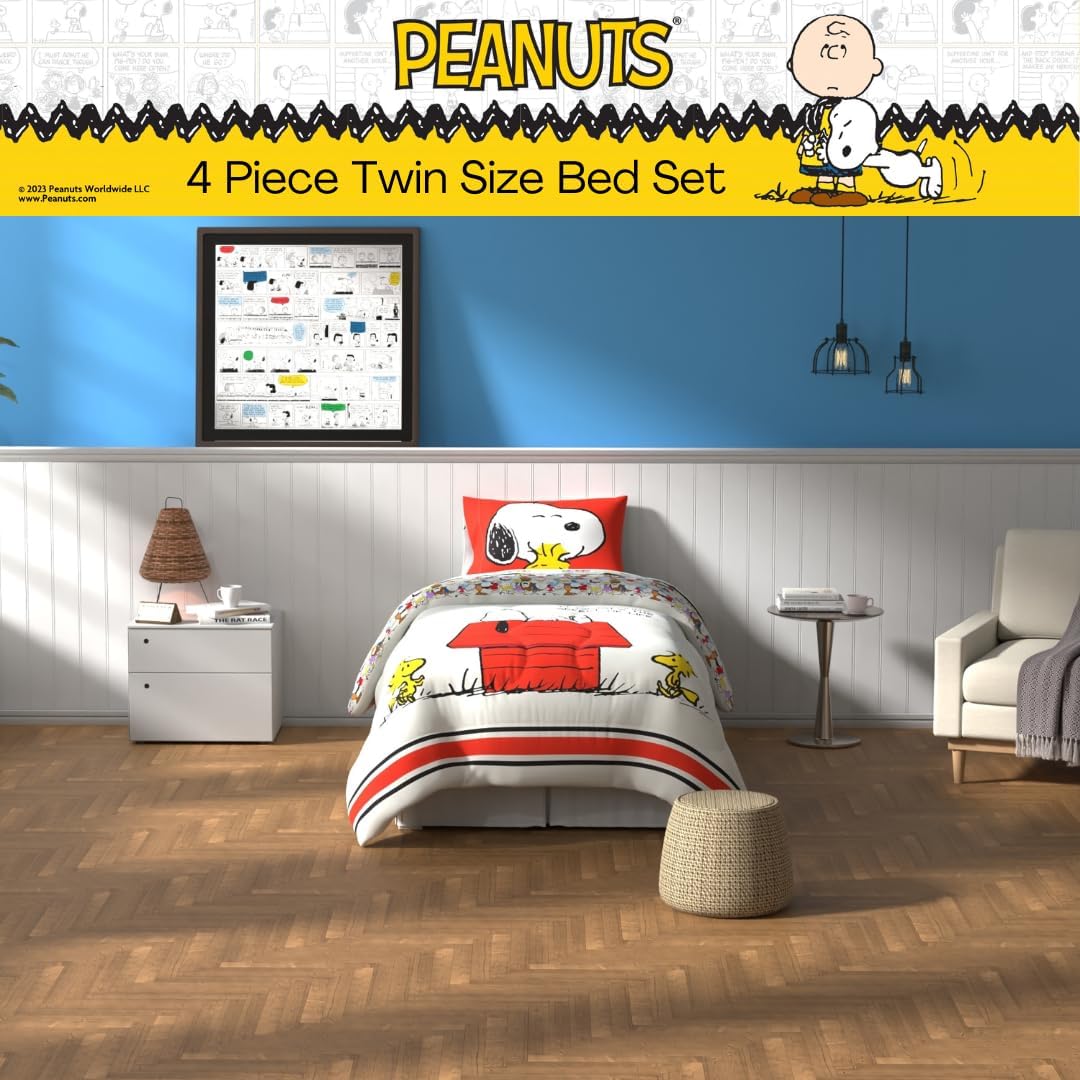 Peanuts® Snoopy Super Soft Reversible Comforter and Sheet Set, 4 Piece Twin Size, (Officially Licensed Product) by Franco Collectibles