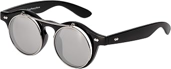 UltraByEasyPeasyStore Ultra Small Round Steampunk Flip Up Sunglasses - UV400 Protection, Unisex Retro Design with Polycarbonate Lenses for Men & Women