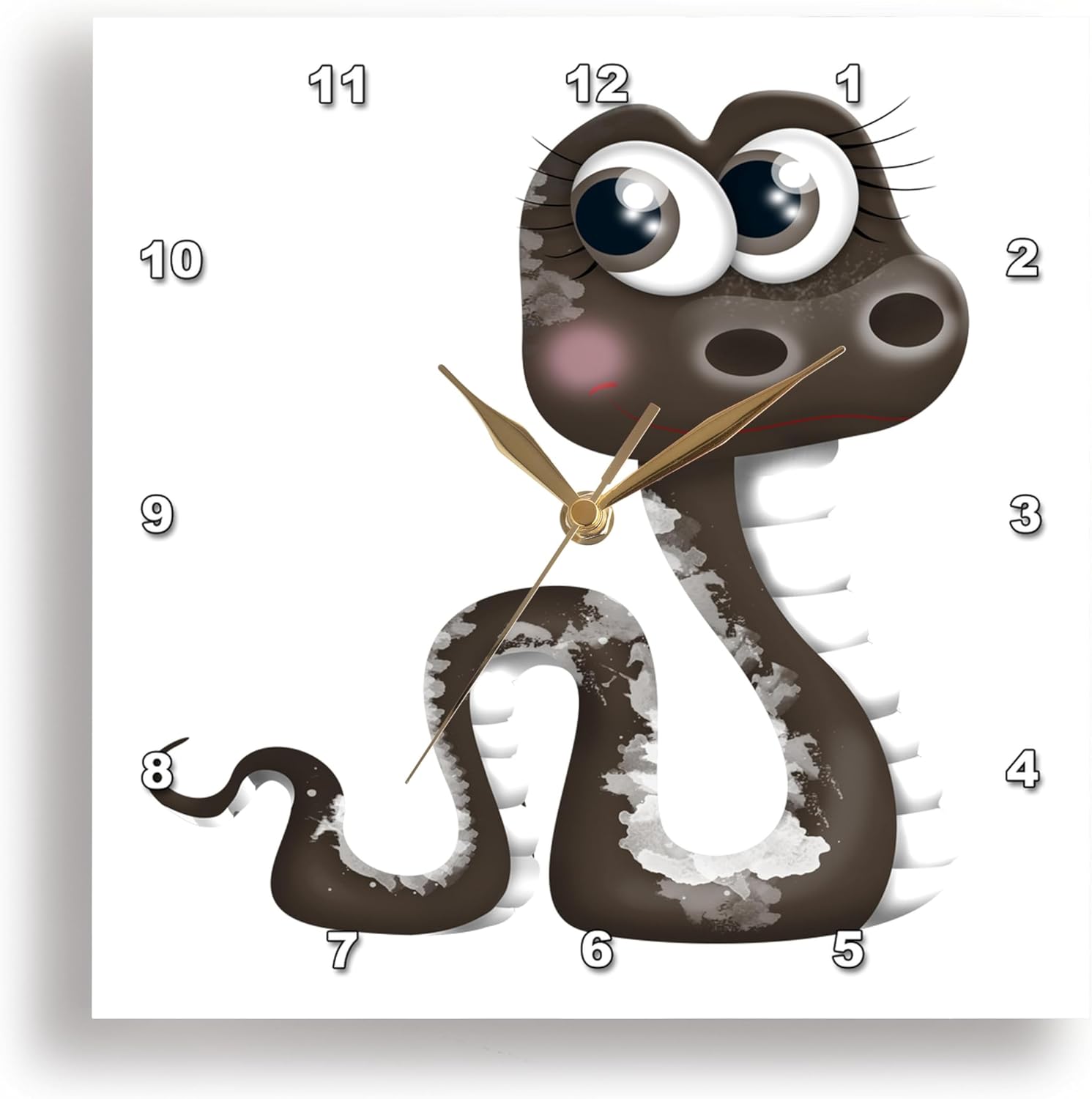 3dRose Wall Clock Silent - 13 inch - Cute and Sassy Brown and White Snake Illustration - Cute Illustrations