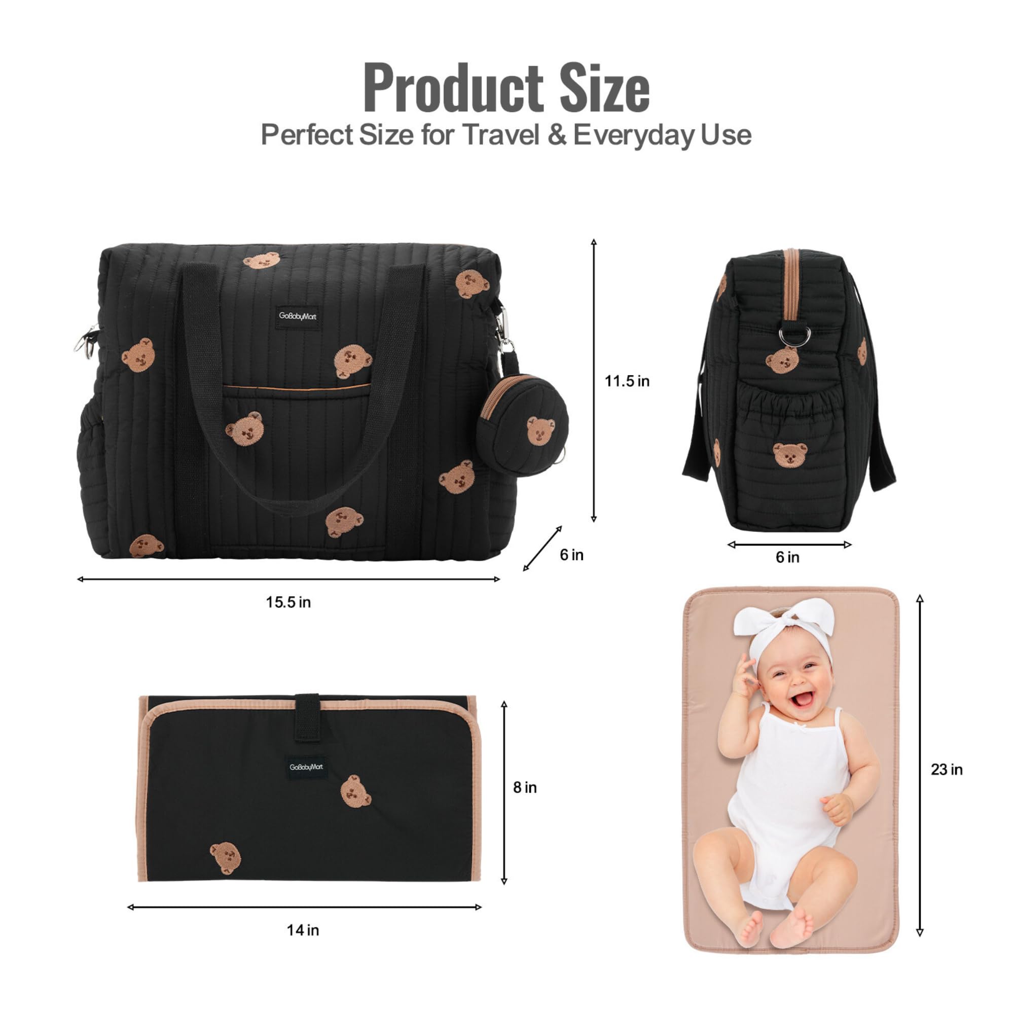 GOBABYMART Set di 3 borse per pannolini con fasciatoio e custodia per ciuccio, borsa da viaggio per maternità in cotone