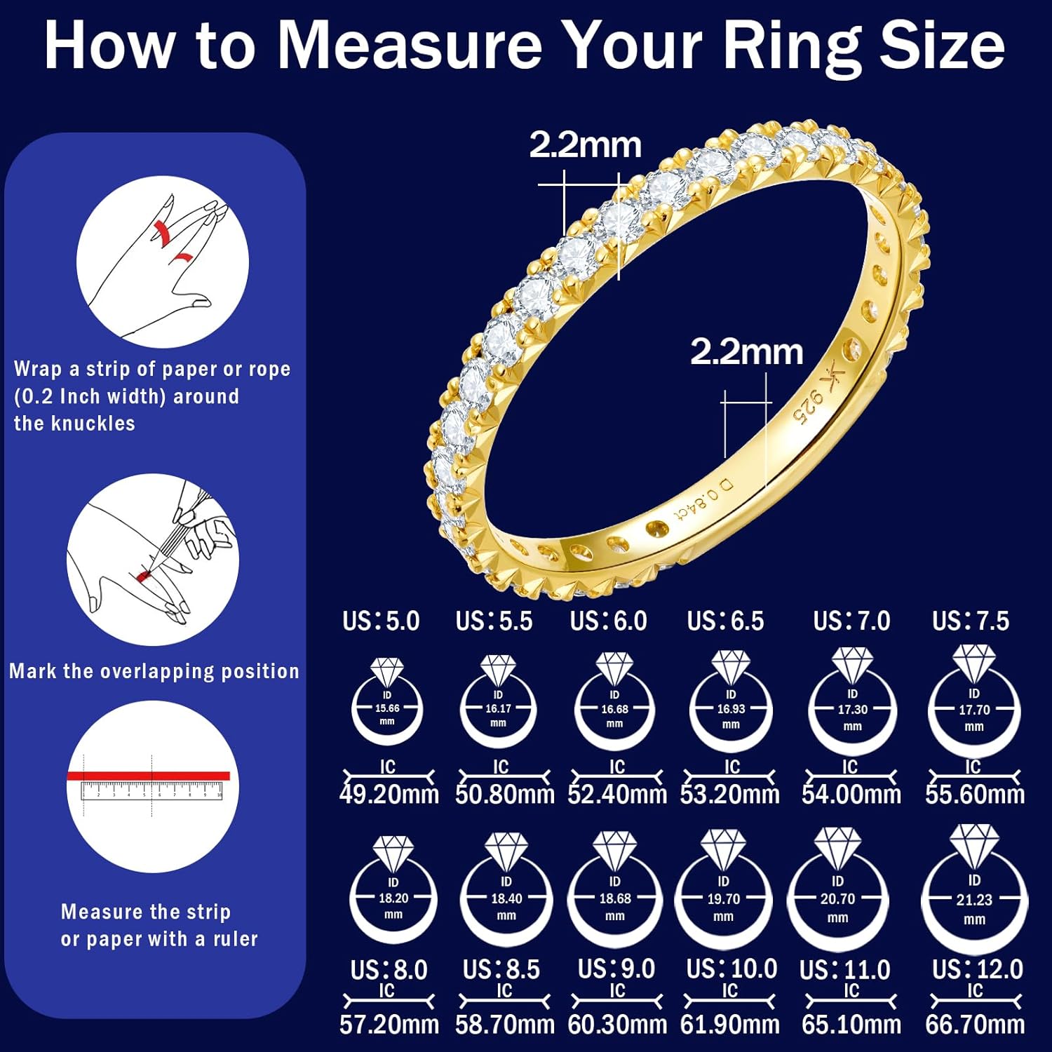 KSTYLE 0.3-0.8ct Round Moissanite Wedding Bands for Women 2.2mm, S925 Sterling Silver Rings for Women | D Color-VVS1 | 18K White Gold Plated Full Eternity Rings Stackable Engagement Ring Size 5-10 - Image 5