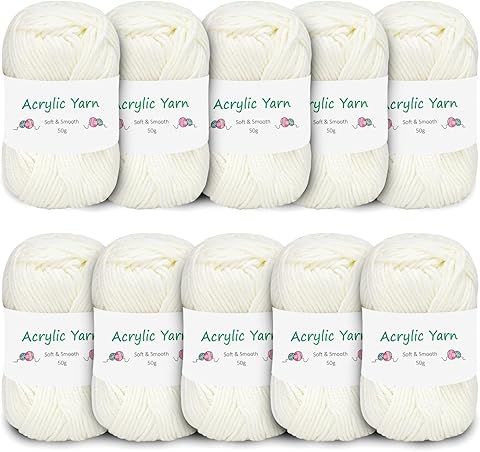 Hilo Crochet, 500g Lana para Tejer a Crochet, Algodon Suave (Tamaño de la Aguja: 3,0-4,0 mm), Blanco