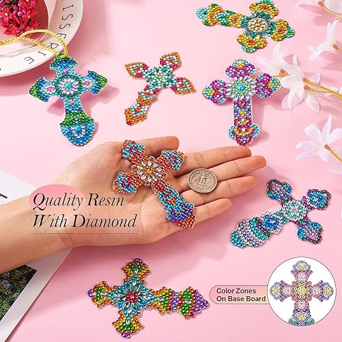 Miniatura 3 de KISSITTY 10 piezas de pintura de diamante con cruz de Pascua para marcapáginas, colgante, decoración de llaveros, collares, fiestas de pared,