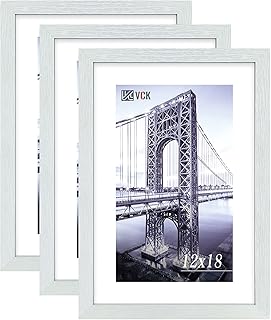 VCK 12x18 Picture Frames 3 Pack, White Wood Poster Frame, Wall Display | Easy Hanging, 1.1in Wide Border, Clear Plexiglass, Horizontal & Vertical for Drawing, Artwork, Art Print, Home & Office Decor