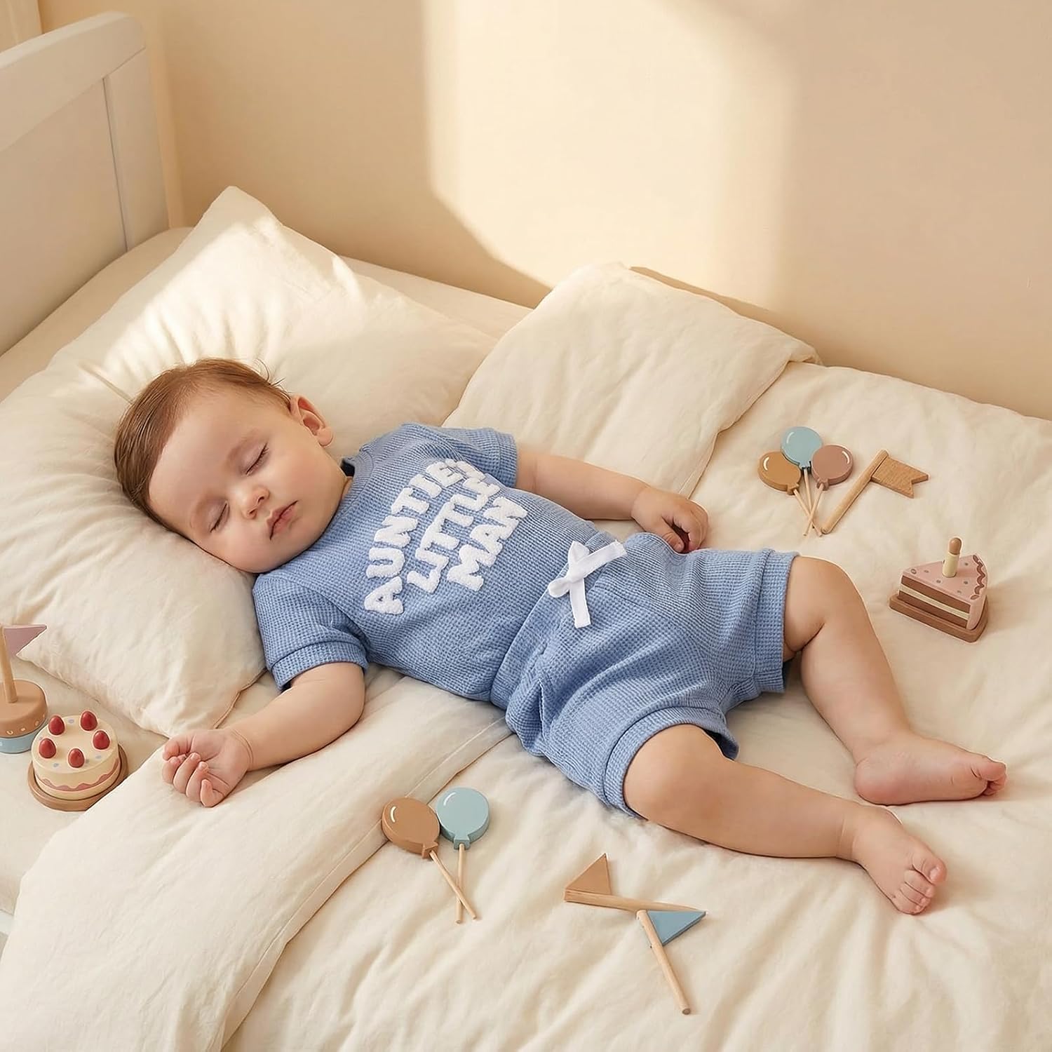 Aunties Little Homie Baby Clothes Newborn Boy Short Sleeve Letter Romper and Waffle Shorts Sets 2Pcs Summer Outfit