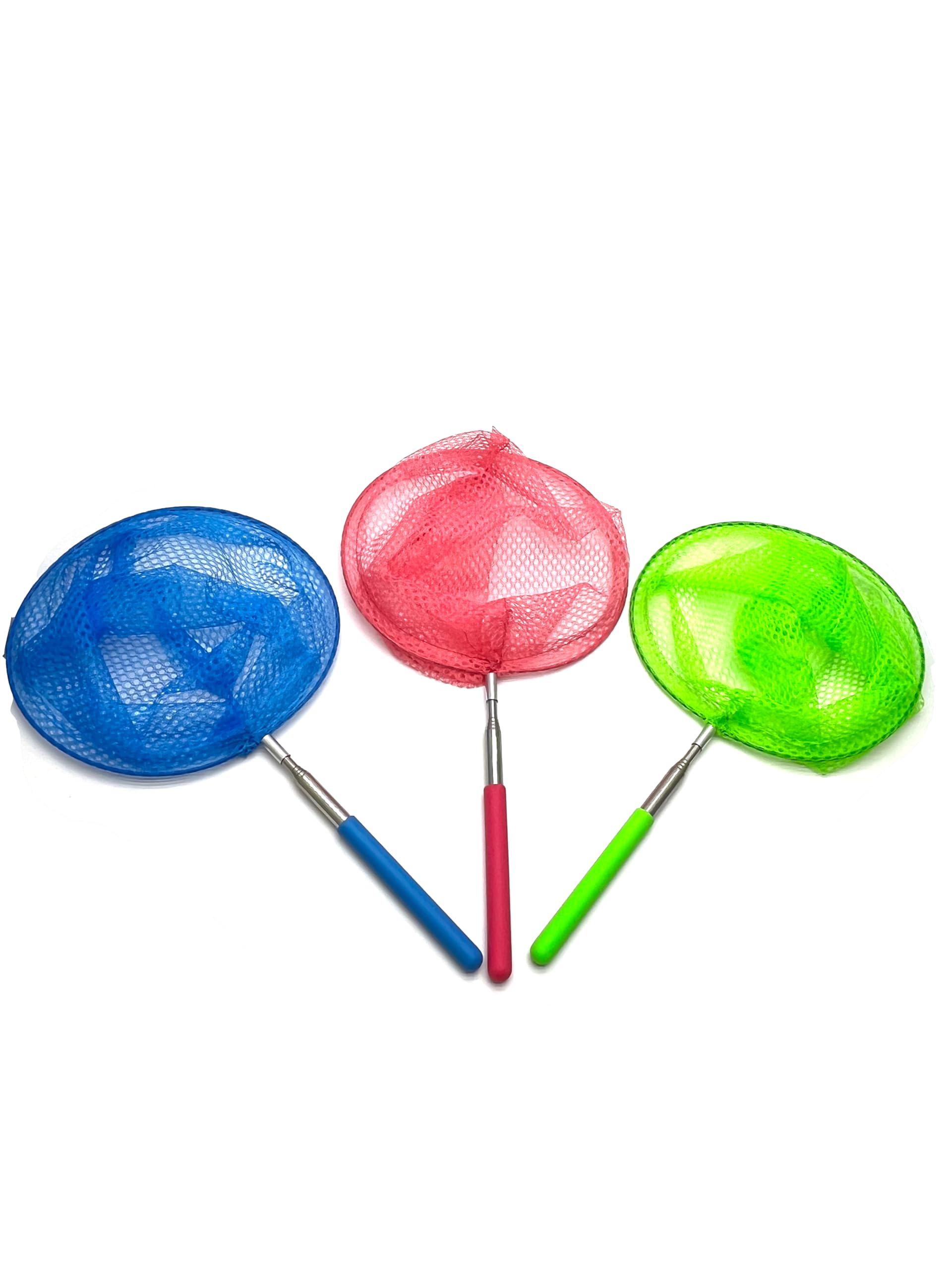 3 Pack Colored Telescopic Butterfly Nets - Suitable for Children for catching Insects, Butterflies, and Fish - Children's Outdoor Exploration Products - Extendable 34 in & Anti Slip Grip.