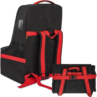 Padded Car Seat Travel Bag for Airplane, Heavy Duty Car Seat Bag for Air Travel Gate Check Carseat Carrier Bag with Shoulder Strap, Fits Most Baby & Infant Car Seats (Black Red)