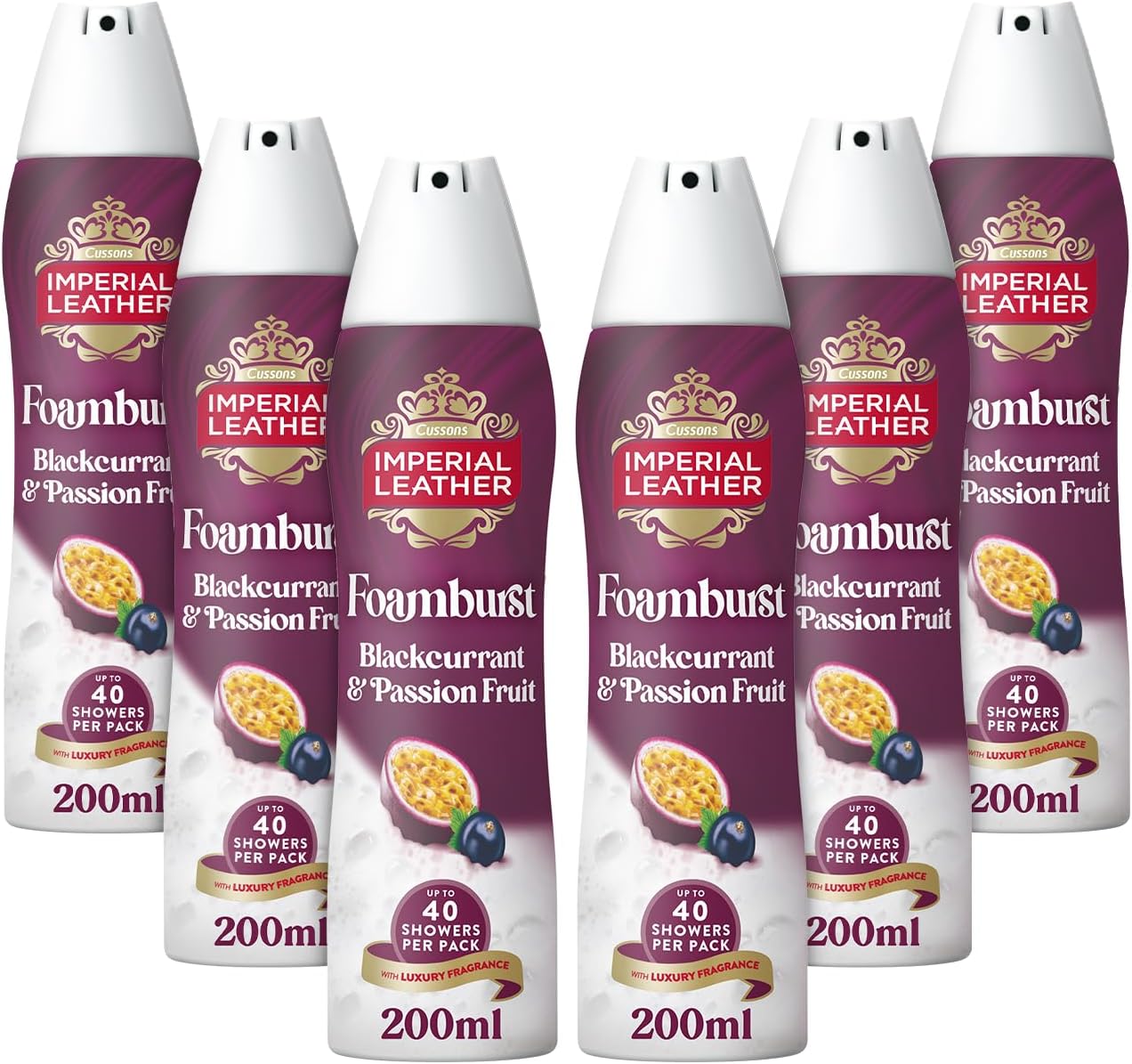 Imperial Leather Foamburst Relaxing Shower Gel, Plum Blossom & Cashmere Musk Body Wash, Luxurious Foam Lather, Gentle Skin Care, Bulk Buy, Pack of 6 x 200ml