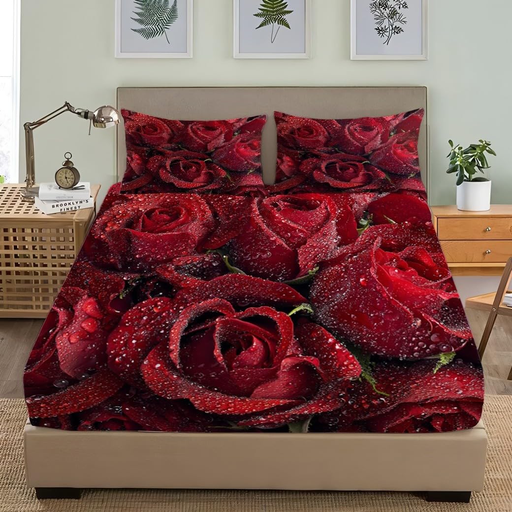Matrimoniali Lenzuolo Sotto con Angoli 180x200x30cm Rosso