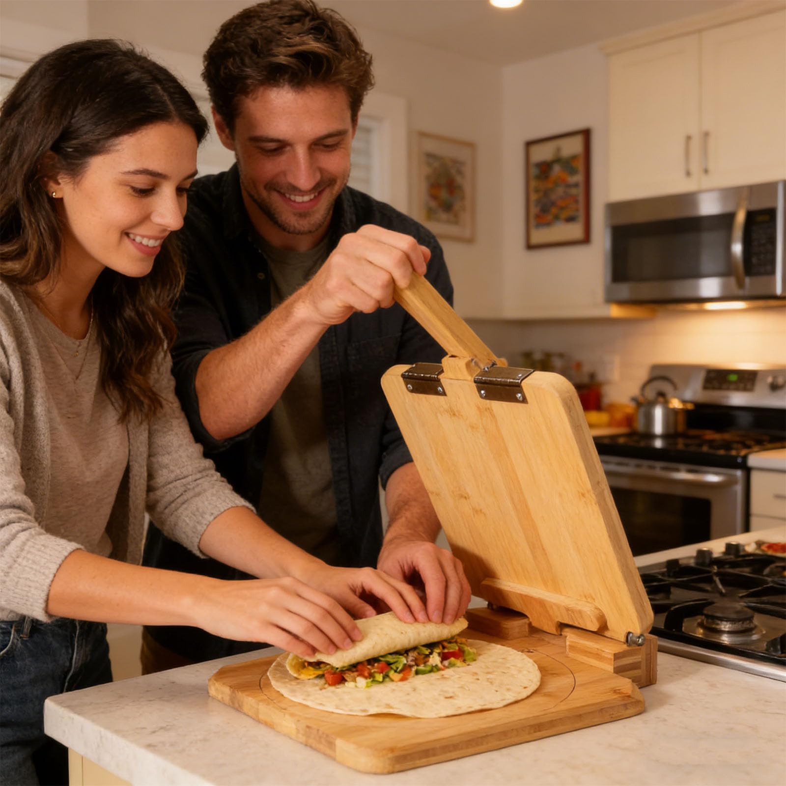 Pressa per impasti artigianali in legno per crepe fatte in casa con pressa elettrica per impasti in metallo