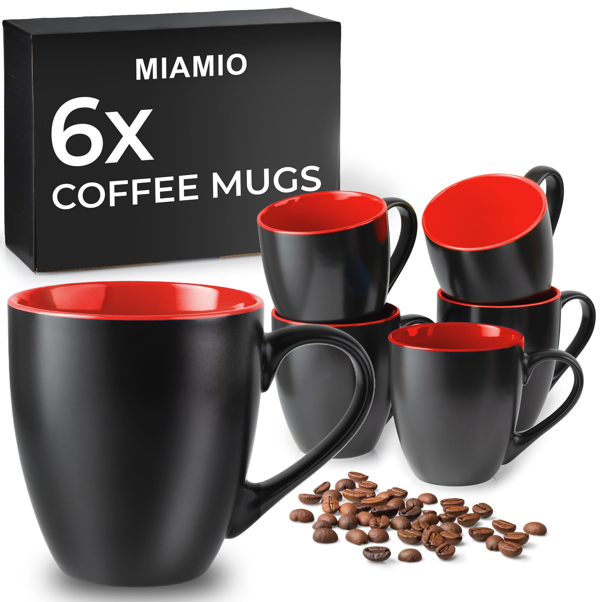 MIAMIO - 6 x 350 ml Stoneware Coffee Mug/Cup Set - Le Papillon Collection (Red)