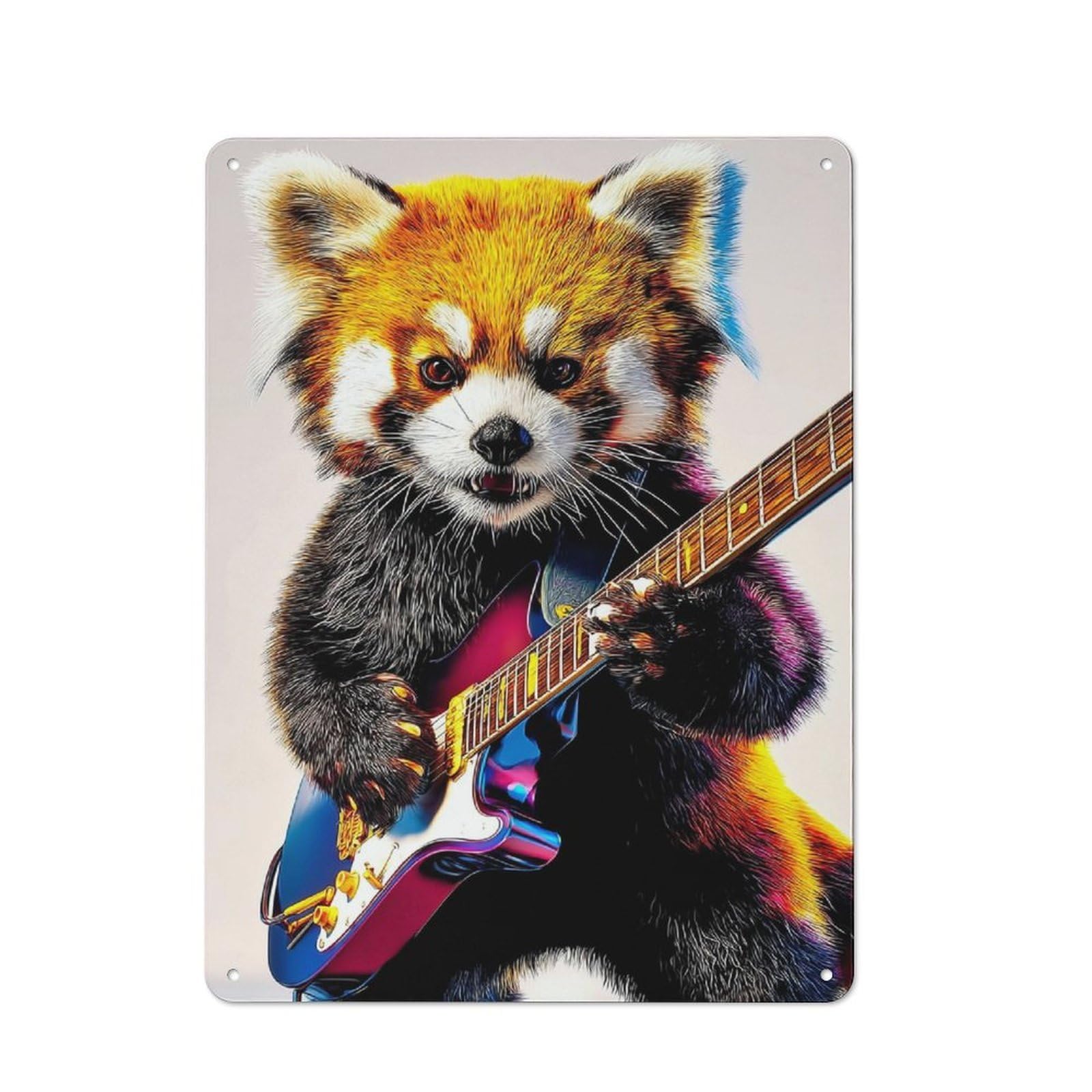 Junmoney Red Panda Rock Star Guitar Solo For Garden Room Or Summerhouse, Rustic Tin Sign 40X30cm, Wall Decor For Garden Rooms And Summerhouses