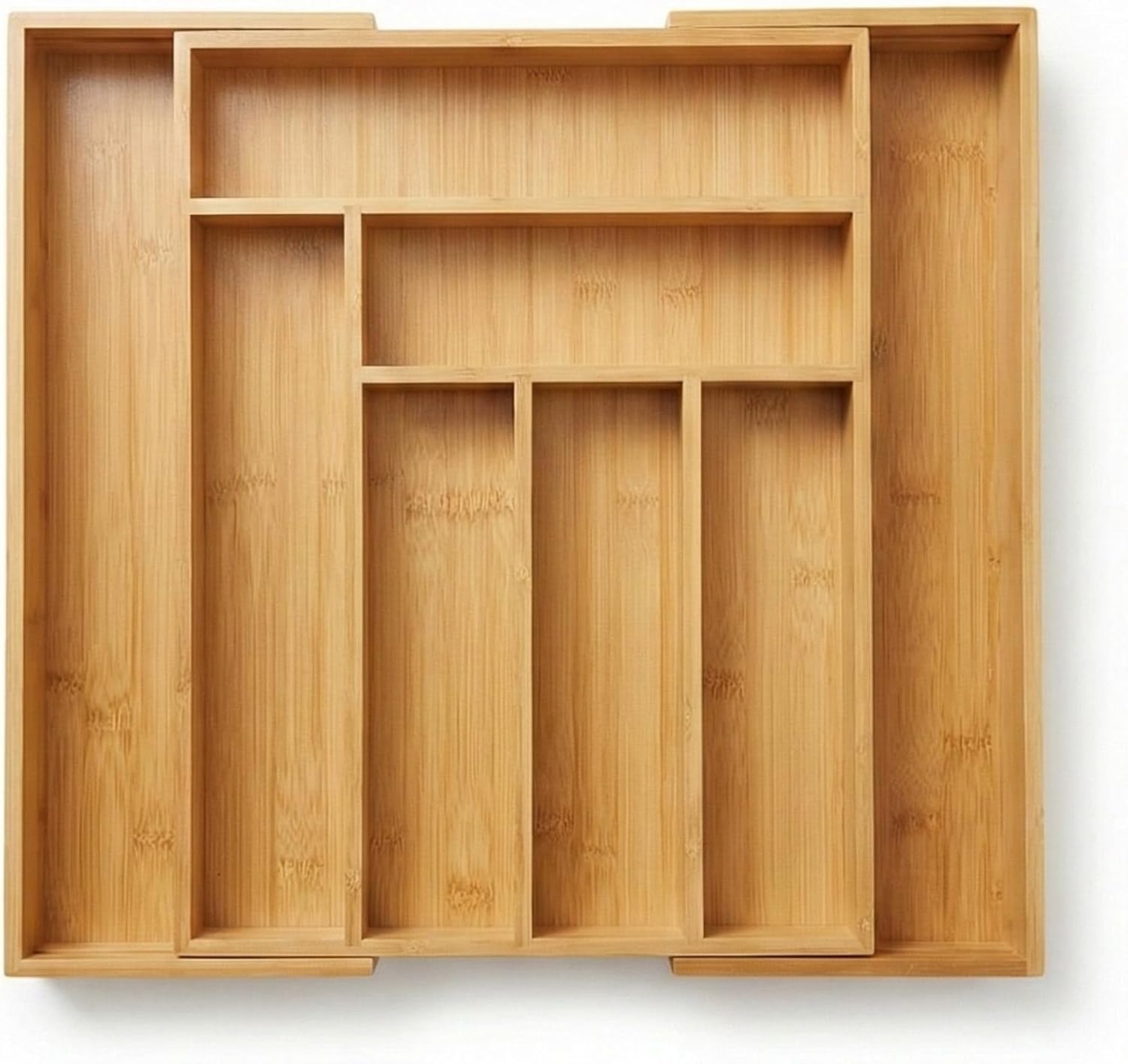 Bamboo Drawer Organizer - Expandable Kitchen Utensil Organizer for Silverware and Cutlery, Adjustable Flatware Tray with 6-8 Compartments, Eco-Friendly Bamboo Silverware Drawer Organizer