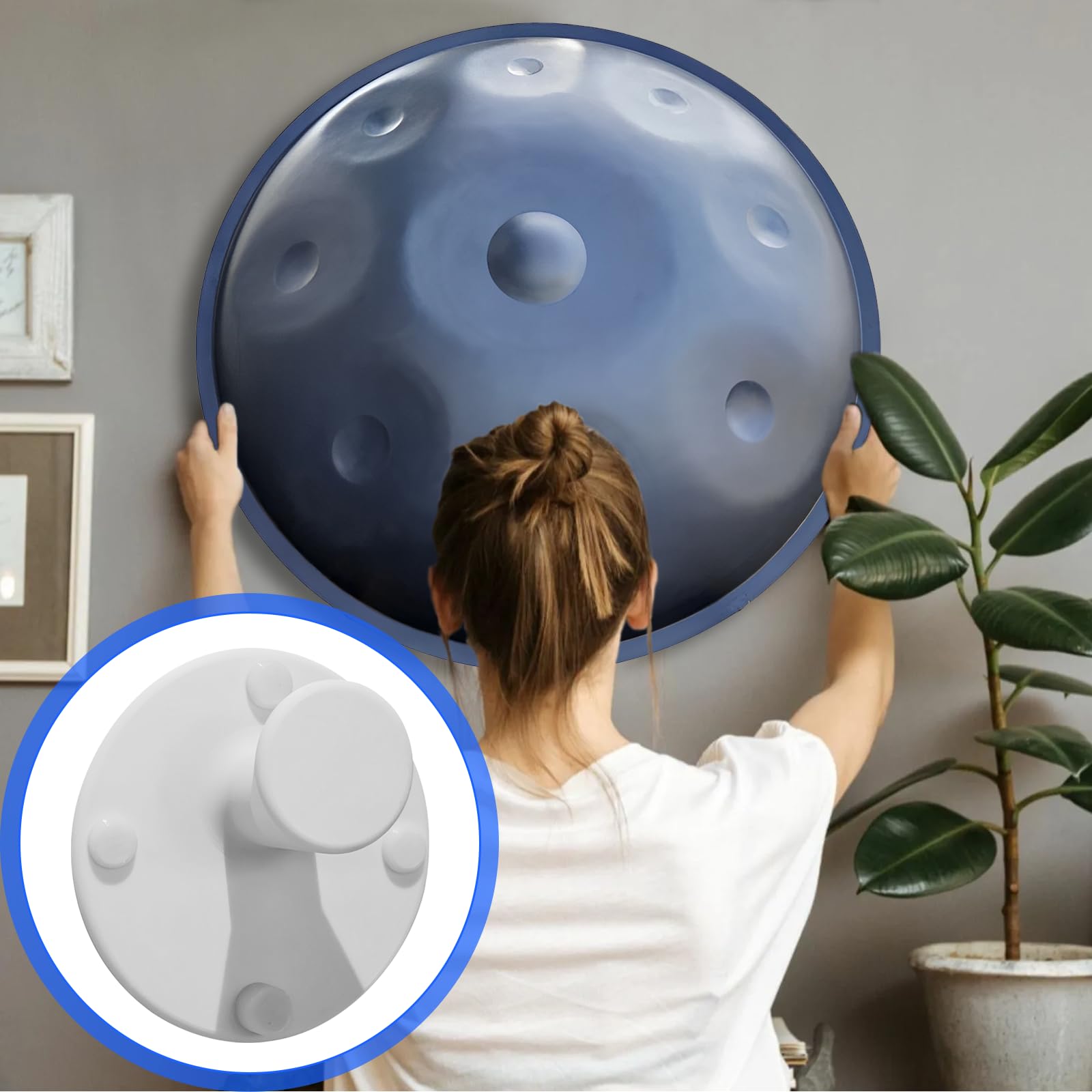 Handpan Wandhalterung, Handpan-Drum Instrument Aufhänger mit Gummi-Puffern, Zungentrommel Wandhalterung für Hand Pan Spieler (Weiß)