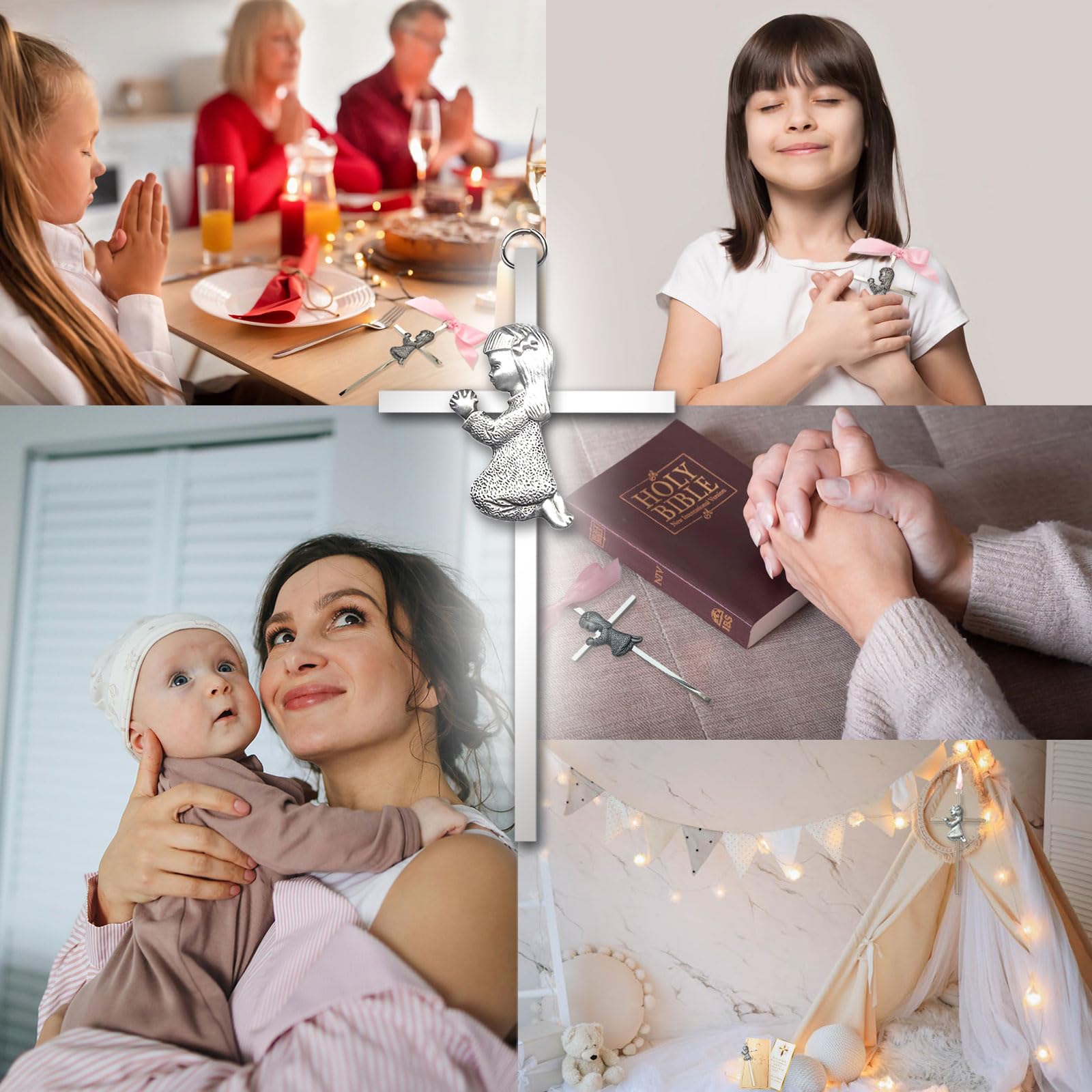 Regalos de bautizo para niños y niñas, regalos de primera comunión para niños, bautizo, fiesta de baby shower, cruz de oración de 6 pulgadas