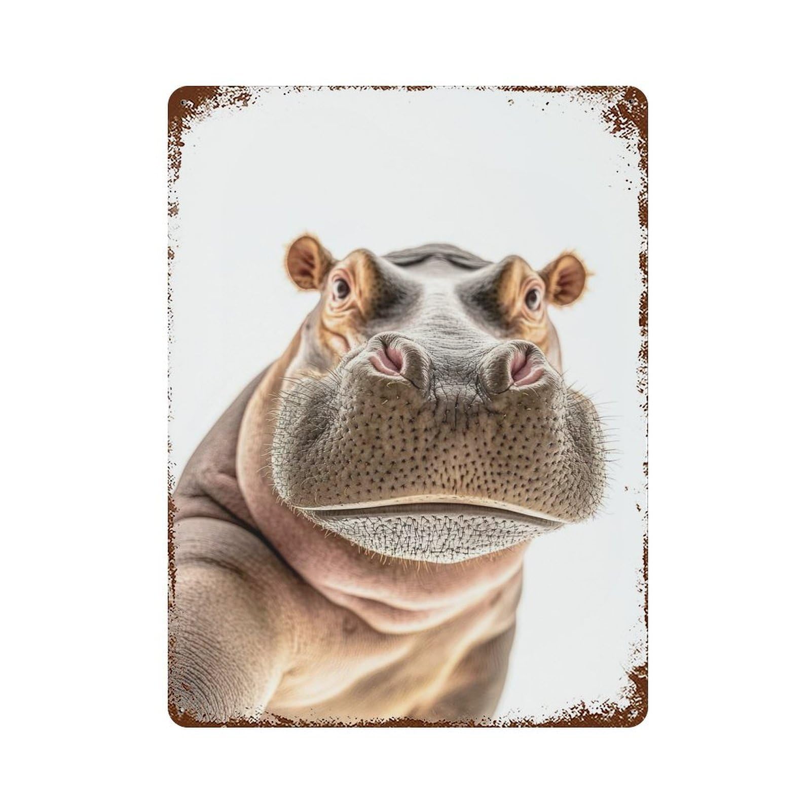Hippo Selfie Rusty Metal Tin Sign 15.7"x11.8", for Shed, Workshop And Garage Wall Decor, Shabby Chic Decor