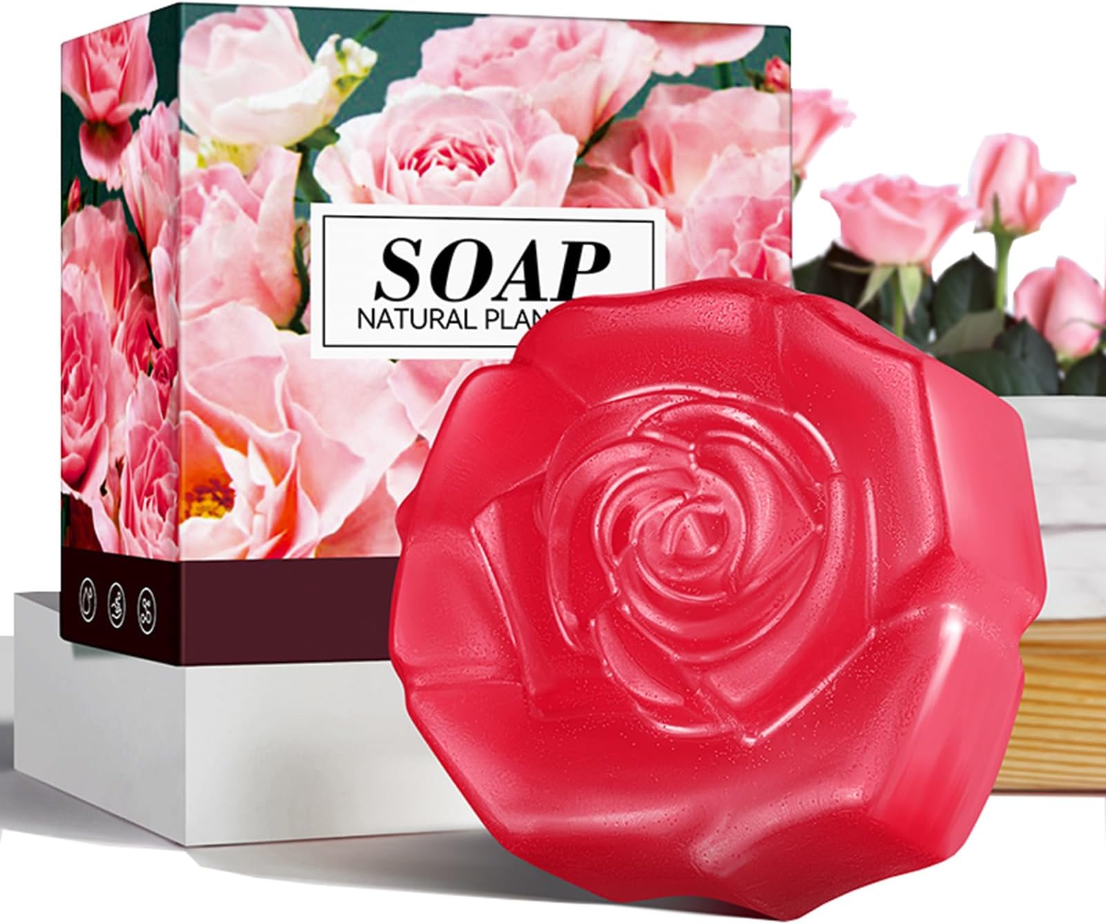 Rose Soap Handmade Soap Bar Natural Soap with Rose Essential Oil, Facial Soap Bar Cleanser Suitable for All Skin Types, Face & Body Cleansing, Hydrating Moisturising Exfoliating Vegan & Residue-Free