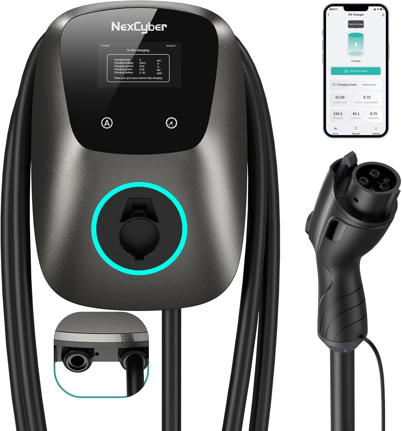 Level 2 Electric Vehicle (EV) Charger, 48 amp/11.5kW EVSE w/ J1772 Connector, 240v Electric Car Charger, 25ft Cable ETL Certified, Hardwired & No Plug, APP Start/Plug and Play (Hardwired)
