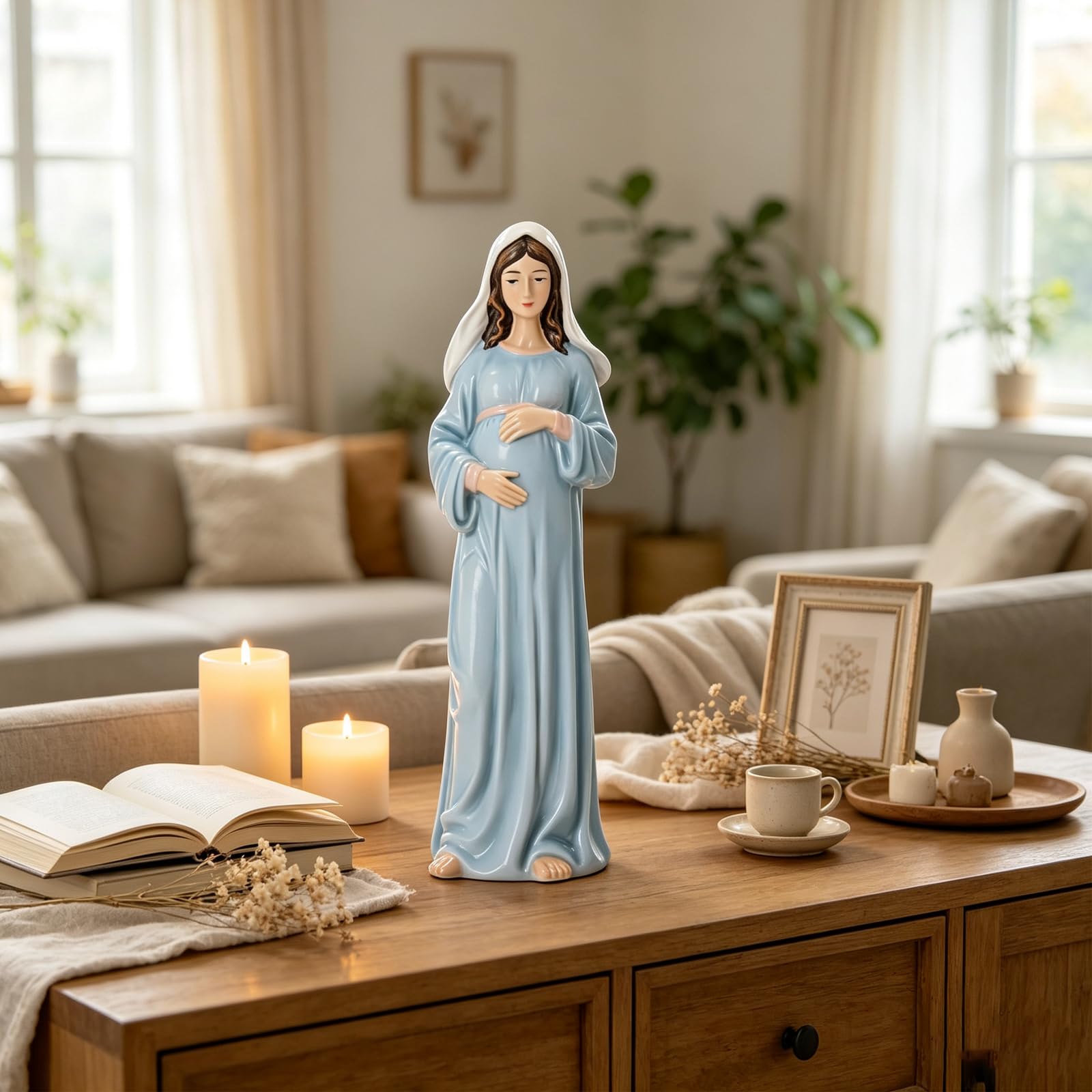 Statua di Maria incinta 8" H, Resina Virgen De La Dulce Espera