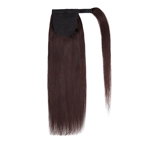Miniatura 6 de Extensiones de cabello humano para cola de caballo de color marrón oscuro, extensiones de cabello humano envolvente para mujer, 14 pulgadas de