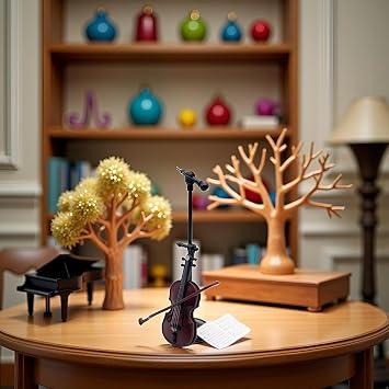 Miniature Violin, Tiny Violin Mini Musical Instrument, Miniature Model Dollhouse, Furniture Crafts Ornament for Dollhouse Fairy Garden Decoration