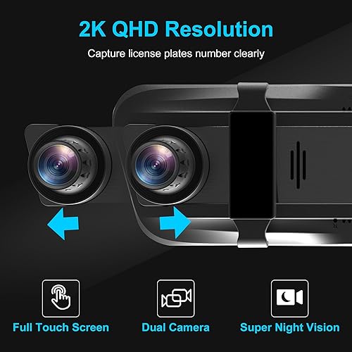 Miniatura 2 de Lcsiuco Cámara de salpicadero con espejo, cámara frontal y trasera, pantalla táctil IPS de 9.66 pulgadas, versión nocturna, medios de vapor, monitor