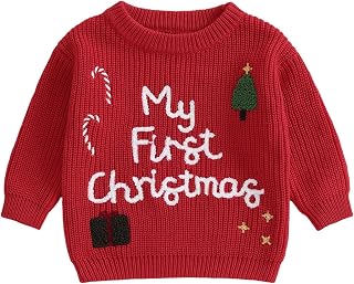 Baby Jungen Mädchen Weihnachtspullover Weihnachten Gestrickt Pullover Jumper My First Christmas Outfit Kleidung Neugeborenen Weihnachtsoutfit Weihnachtspulli