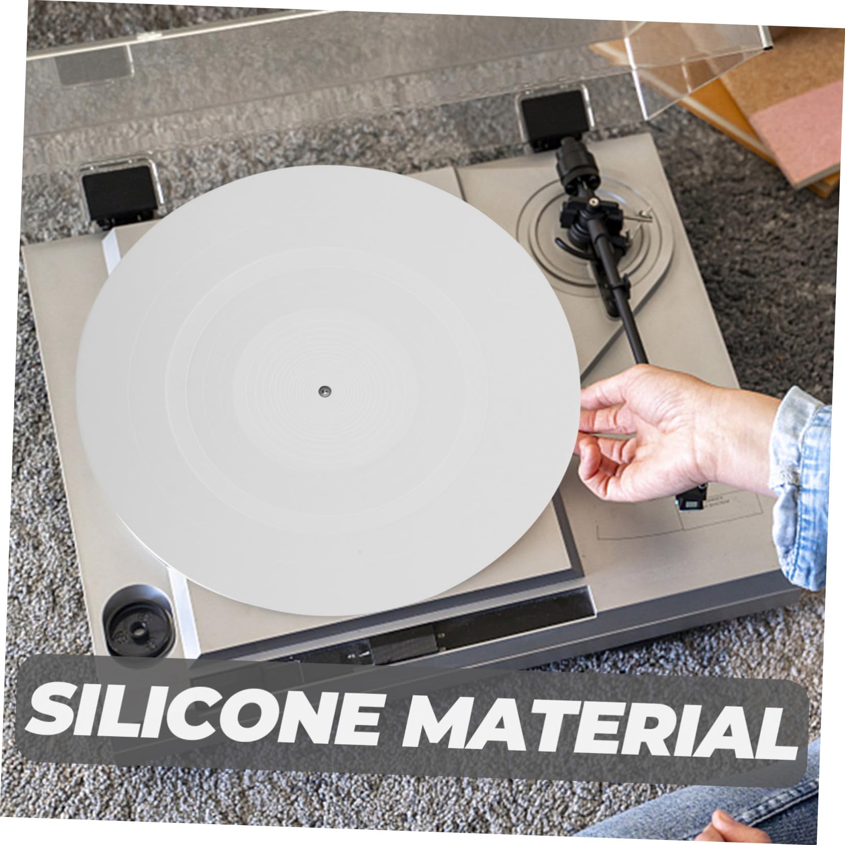 1 tapis de tourne-disque en silicone - 295 mm - Blanc - 3 mm - Antistatique - Amortissement des vibrations - Pour tourne-disque - Accessoire