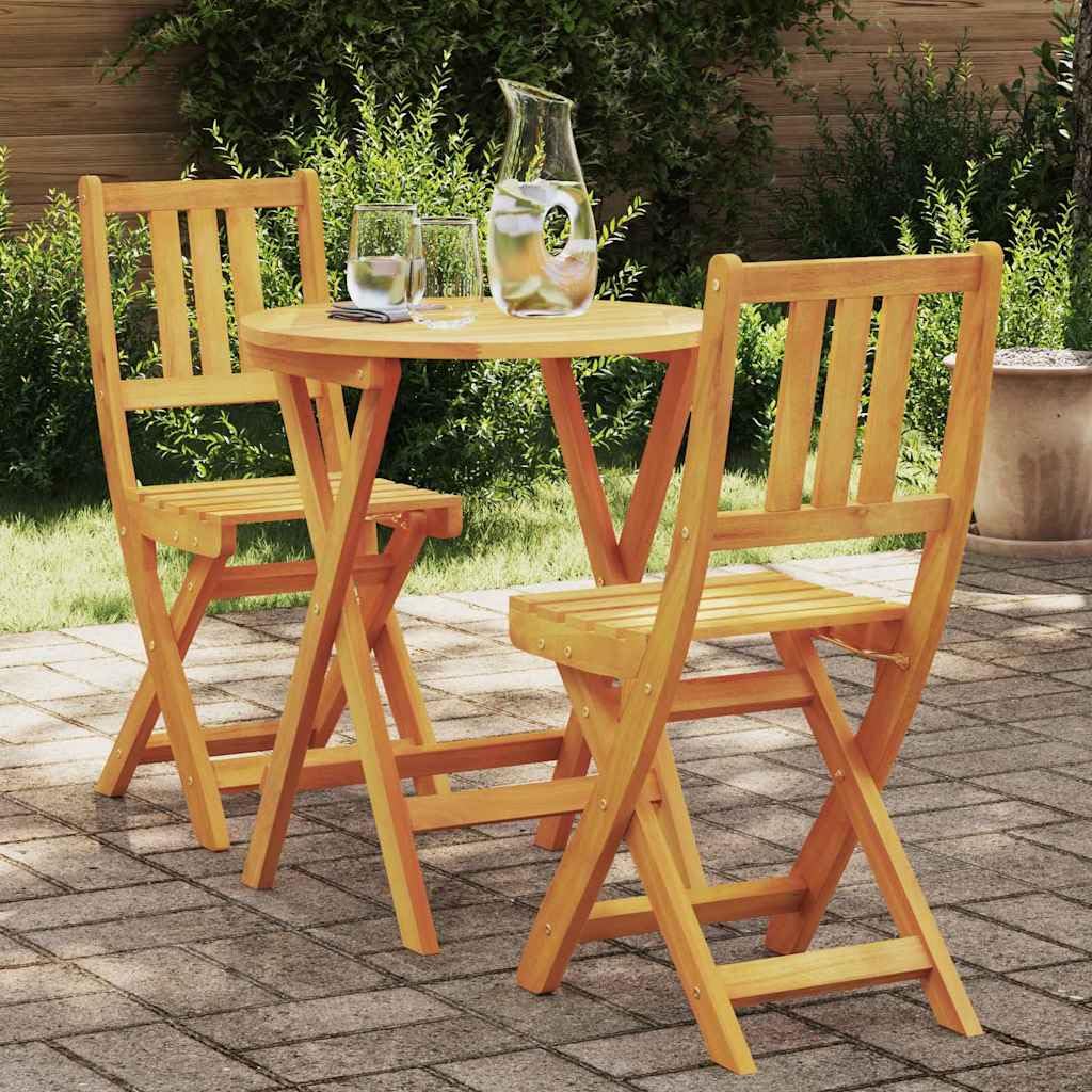 Set Bistro Pieghevole 3 Pezzi Legno Massello Acacia da Giardino | Arredo compatto salvaspazio con finitura ad olio naturale per momenti di relax su balcone, terrazzo o patio esterno.
