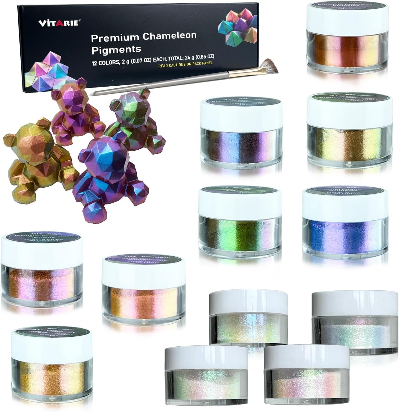 VITARIE Chameleon Mica Powder 12 Colors for Lip Gloss, Skin, Eyeshadow, Nail Art, Slime, Candle, Water Color Paint, Soap Making