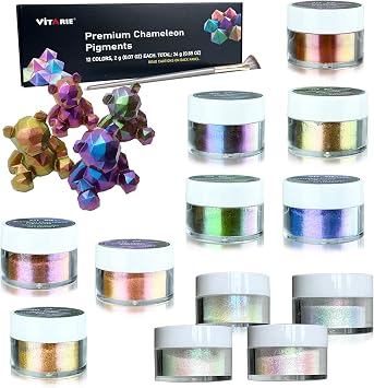 VITARIE Chameleon Mica Powder 12 Colors for Lip Gloss, Skin, Eyeshadow, Nail Art, Slime, Candle, Water Color Paint, Soap Making