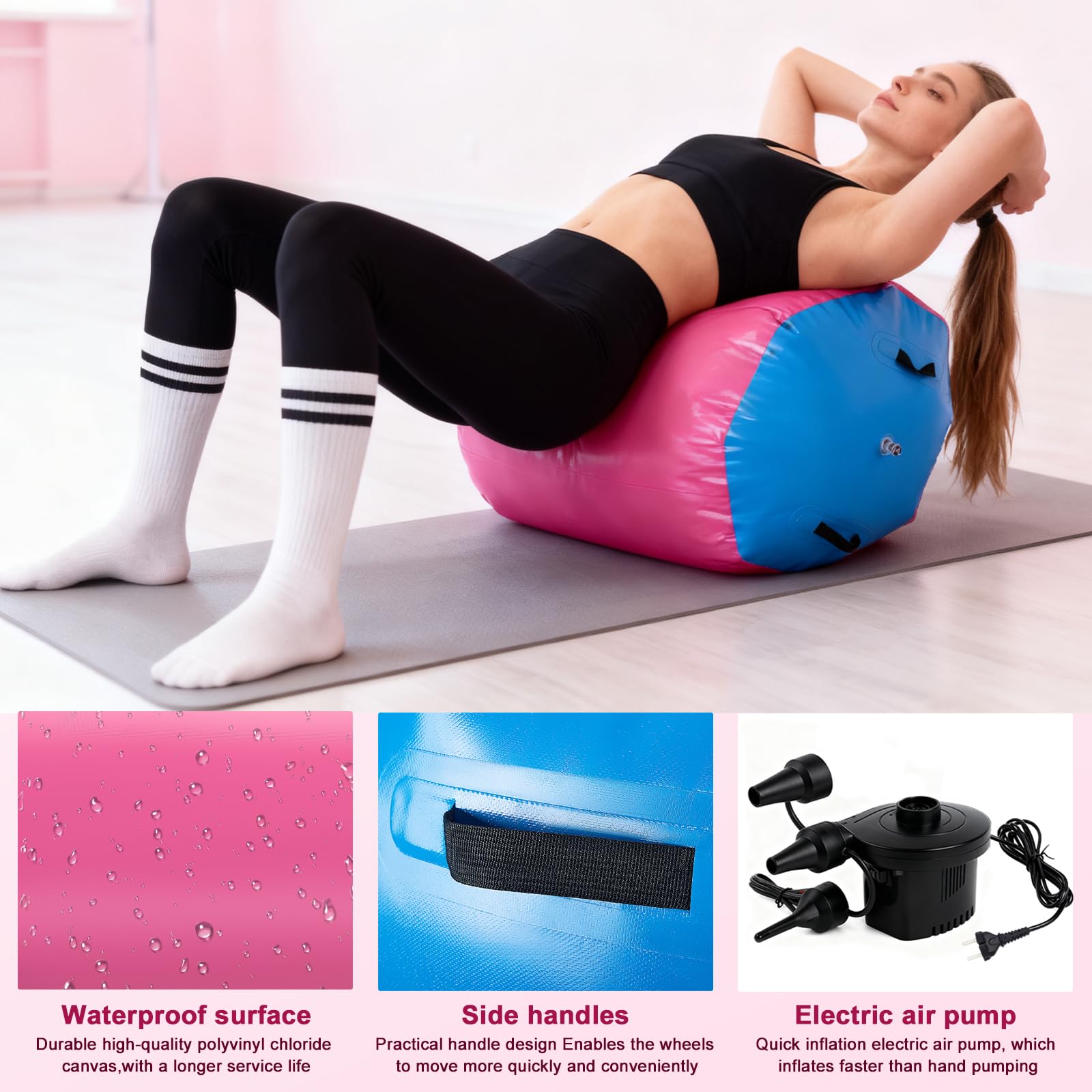Rodillo de Aire para Gimnasia con Bomba Eléctrica, Esterilla Yoga Air Track 90x70cm