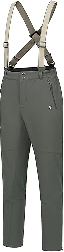 Little Donkey Andy Men's Skiing Bibs Fleece Lined Snow Pants, Winter Water-Repellent Snowboard Pants with Suspenders