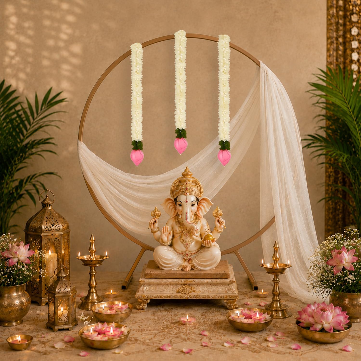 Party Propz Metal Ring Backdrop Decoration Stand 5 Pcs, Decoration For Puja, Pooja Room Decoration, Ganesh Chaturthi, Wedding, Pooja & Event Decoration Kit-image-42