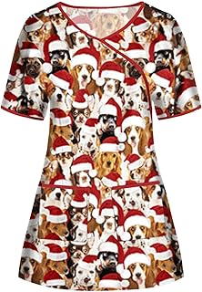 Briskorry Boże Narodzenie kasak damski, kolorowy, duży rozmiar, wycięcie w kształcie litery V, pielęgnacja, nadruk, odzież robocza, z kieszenią na piersi, koszulka, koszulka, koszulka, t-shirt, jednolity