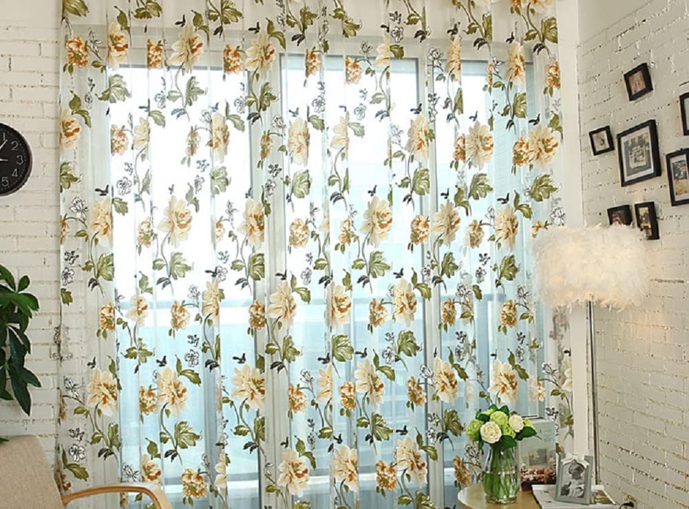 HooHero Purple Window Treatments Rod Pocket Top Style 100 Width Sheer Curtains Luxury Peony Flower Pattern Voile Tulle for Kids Nursery Room Bedroom