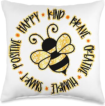 Bee Happy Kind Brave Humble Smart Positive bumblebee Throw Pillow