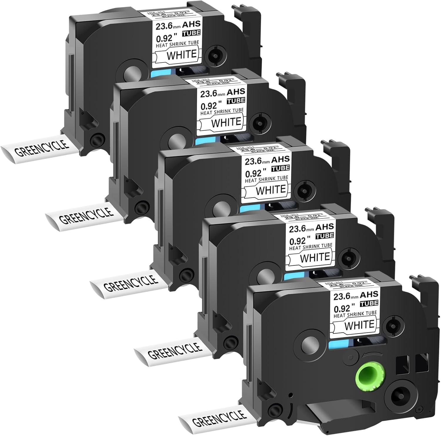 GREENCYCLE 5 Pack Compatible for Brother P-Touch Hse251 Hse-251 Hs-251 Hs251 Heat Shrink Tube Label Tape Hse 23.6mm 0.92" Black on White Label Tape for PTD2110 PT520 PTE300 PTE500 PTP750WVP