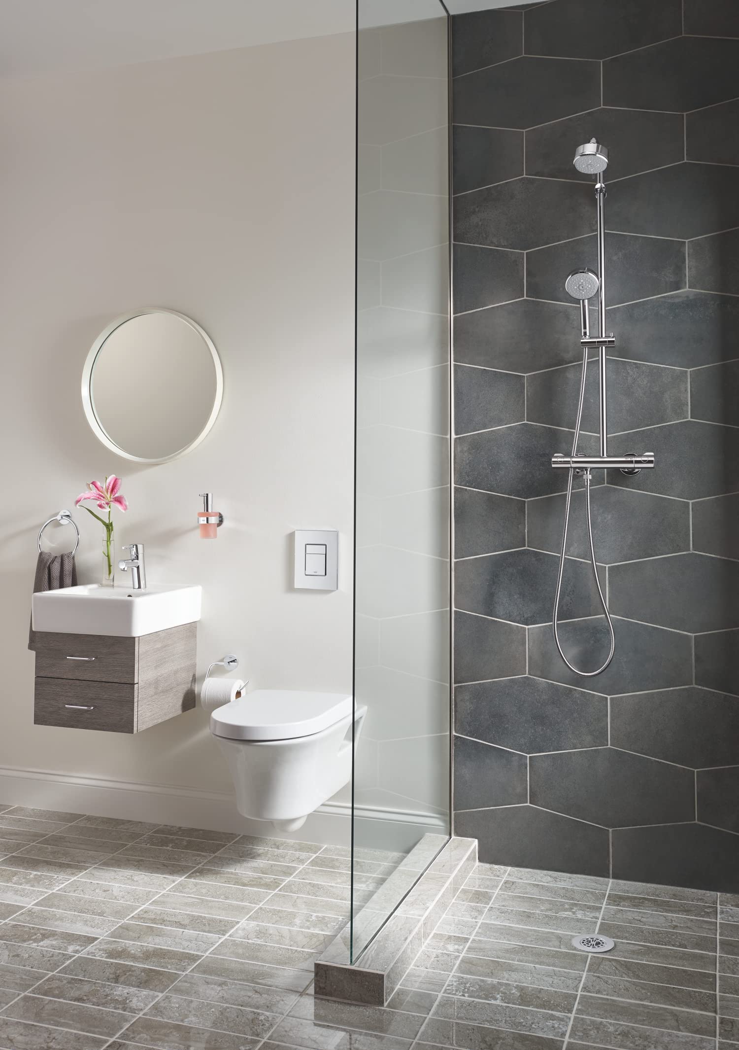 GROHE Essentials, WC Toilettenpapierhalter (einfache Montage ohne Bohren, klebbar, inklusive Abdeckung, pflegeleicht), chrom, 40367001