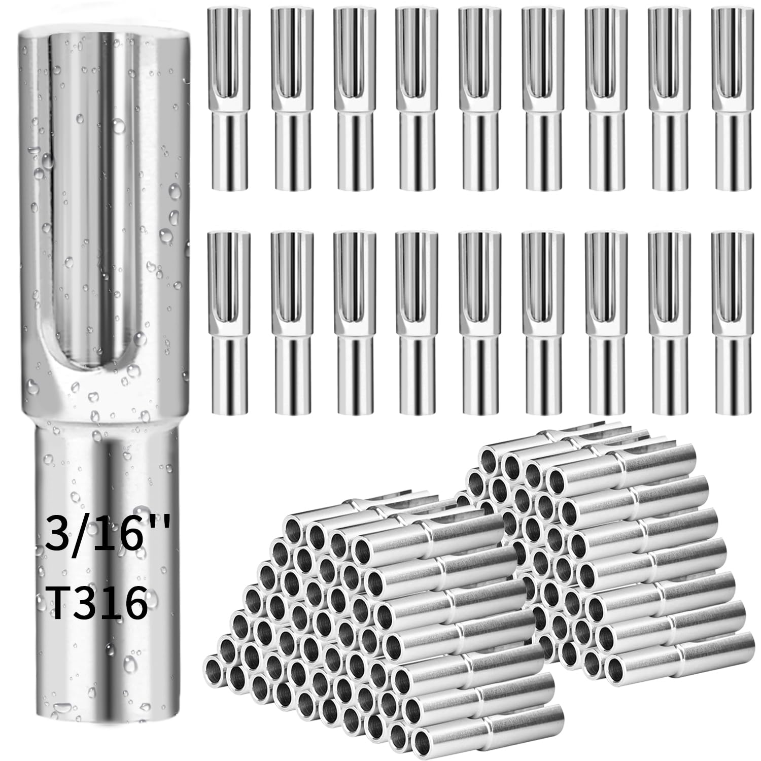 100 Pack 3/16" Invisible Cable Railing Kit, T316 Marine Grade Stainless Steel Toggle Terminal Fixed End, Concealed Anchor Hardware for Metal & Wood Posts, Modern Deck & Stair Railing System