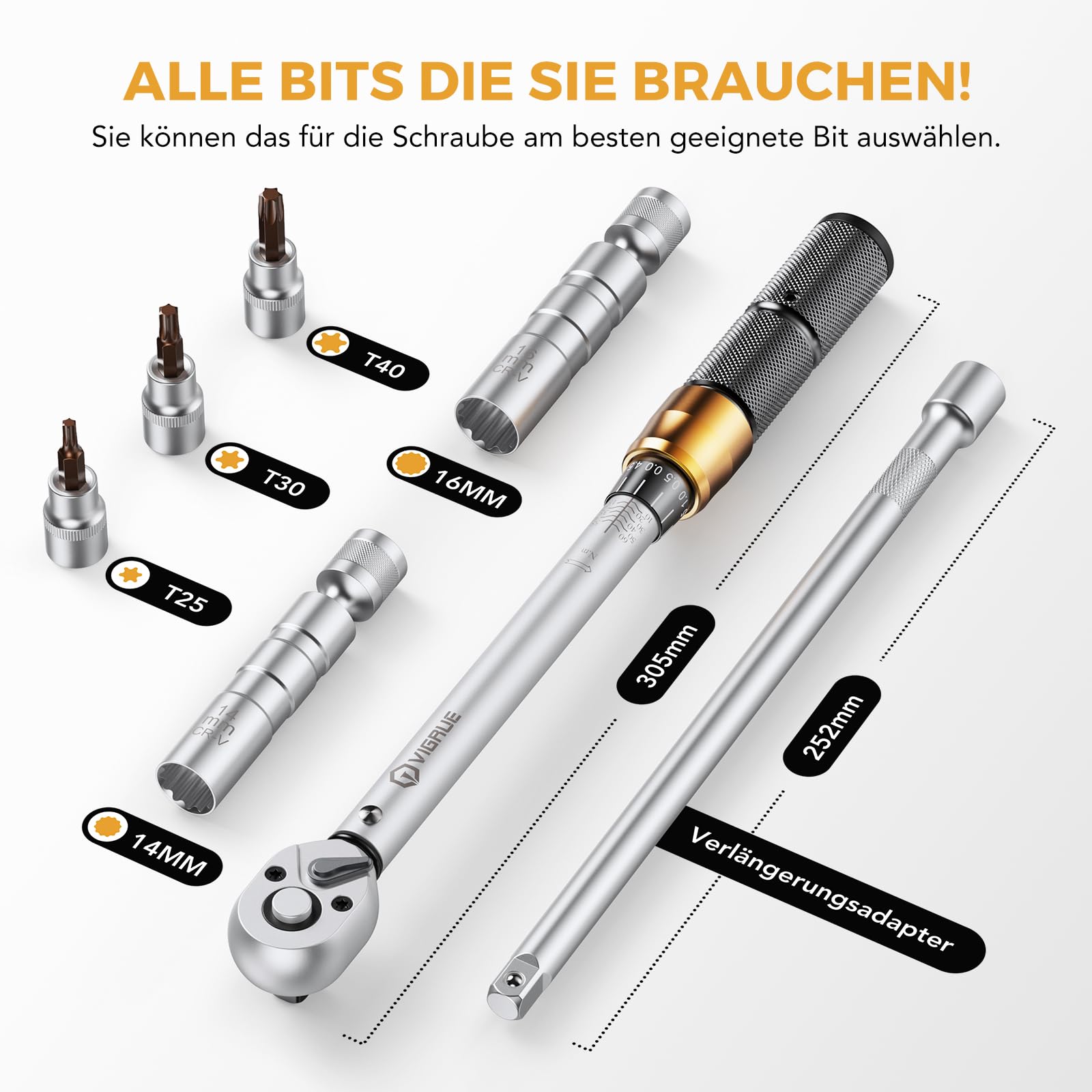 VIGRUE Torque Wrench Bicycle 3/8 Inch, Torque Wrench 10-60 N.m ±3